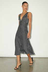 Incredible Love Black Polka Dot Satin Cowl Back Midi Slip Dress 7