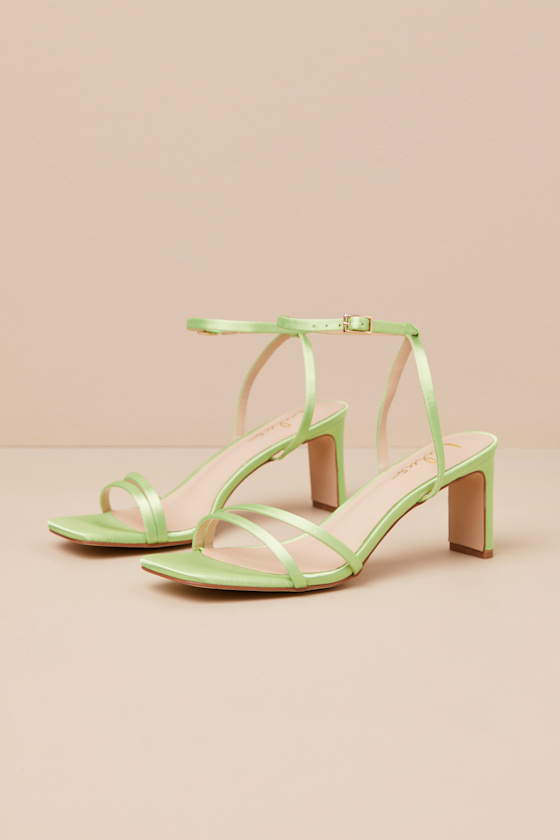 Lime Green Satin Heels - High Heel Sandals - Ankle Strap Sandals - Image 2