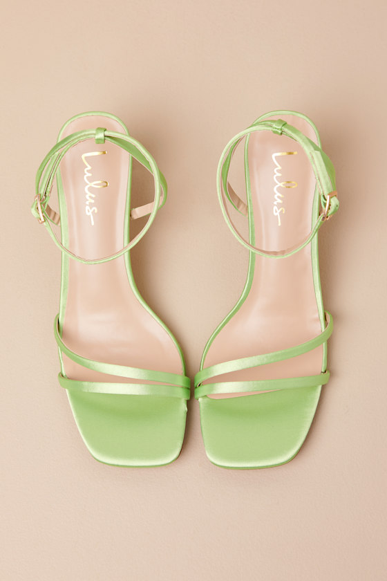 Lime Green Satin Heels - High Heel Sandals - Ankle Strap Sandals - Image 4