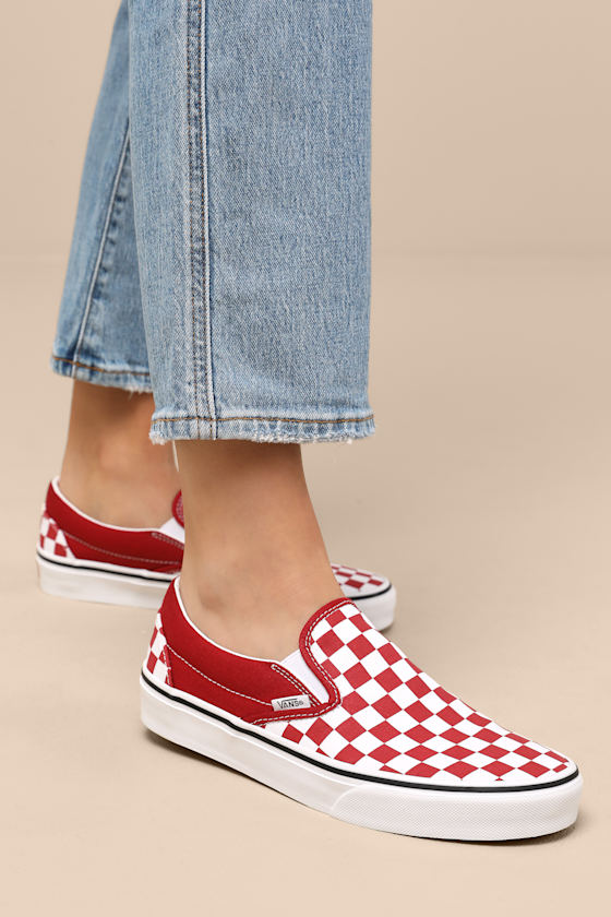 Vans Classic Slip-Ons - Red & White Sneakers - Checkered
