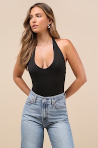 Boldly Blooming Black Halter Bodysuit 2
