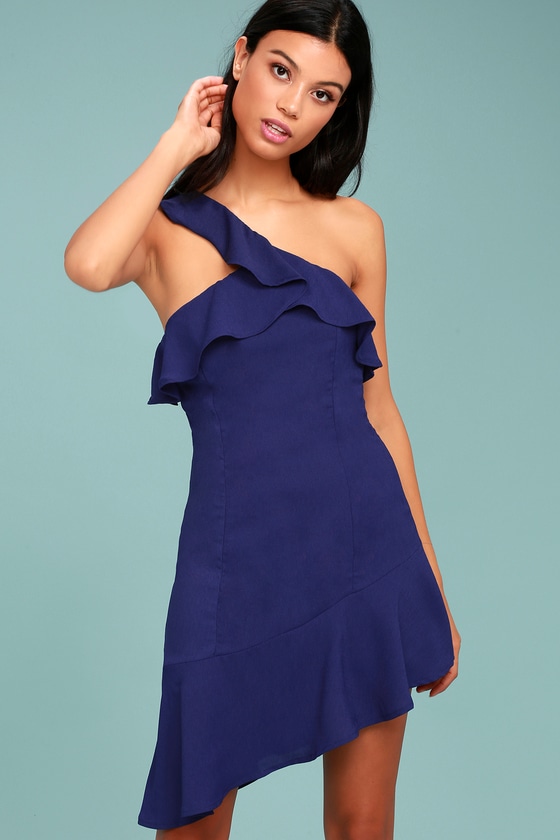 Cute Royal Blue Dress - One-Shoulder Dress - Sheath Dress - Lulus