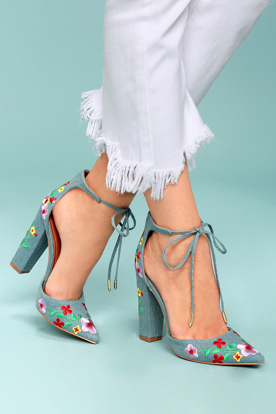 light blue tie up heels
