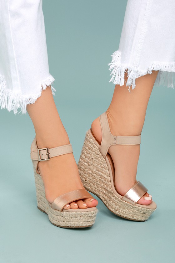 rose gold espadrille wedges