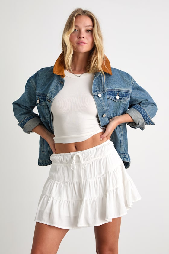 Modica Ivory Tiered Drawstring Mini Skirt 2