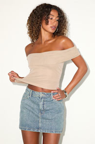 Fayla Medium Wash Denim Rhinestone Mini Skirt 2