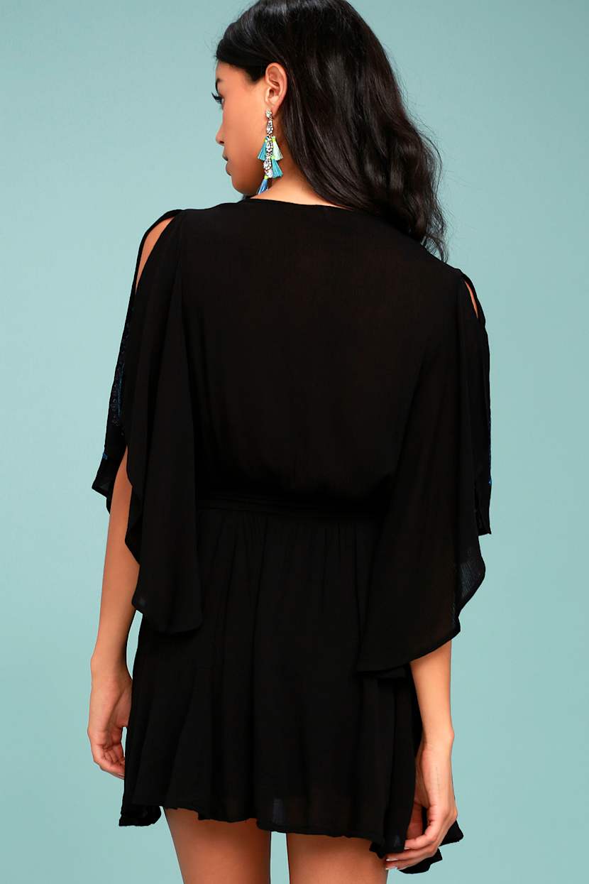 Free People Cora Dress - Black Mini Dress - Embroidered Dress