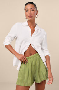 Rossella Olive Woven Pleated High-Rise Shorts 2