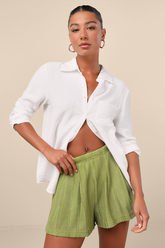 Rossella Olive Woven Pleated High-Rise Shorts 2