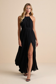 Rylie Black Pleated Backless Maxi Dress 2