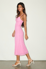 Lucky Girl Pink Sleeveless Lace Midi Dress 7