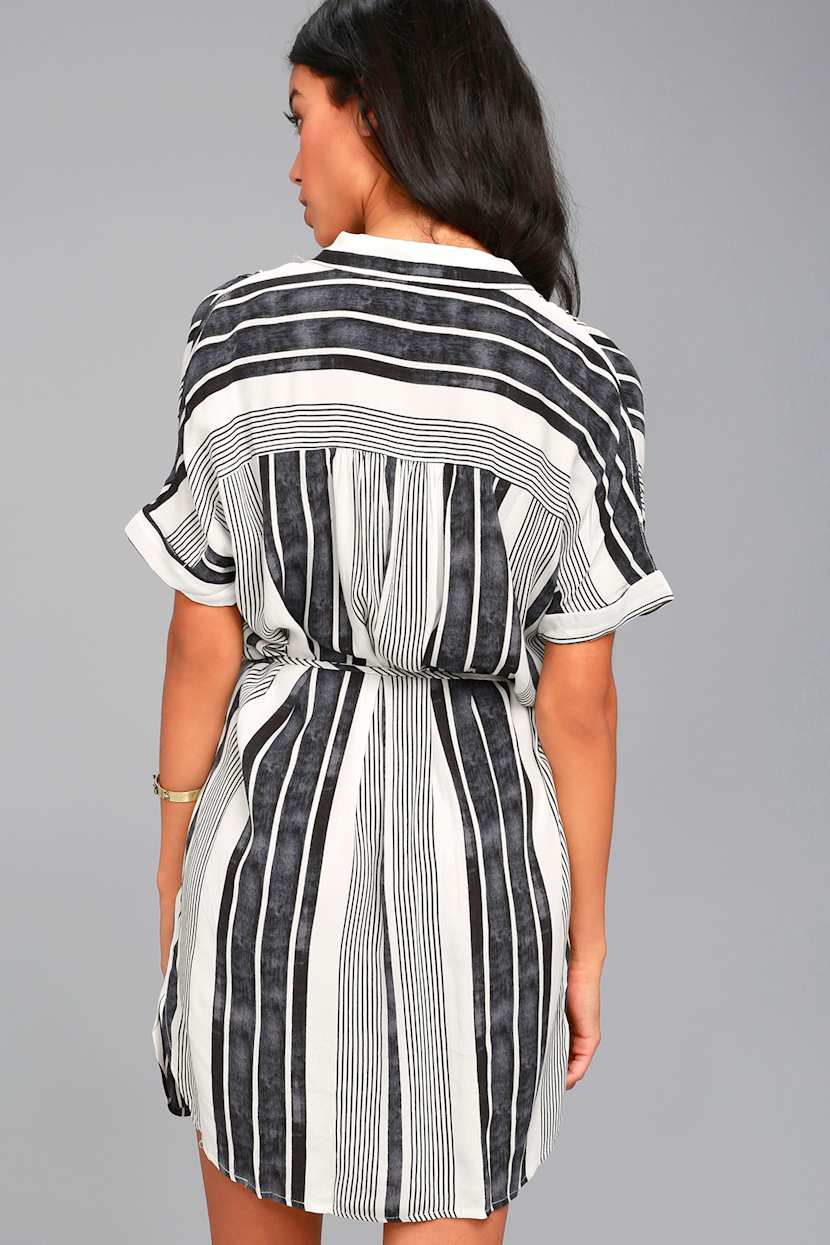 black white striped shirt dress Black & White Striped Gothic Dress | Alt Shirt Dress