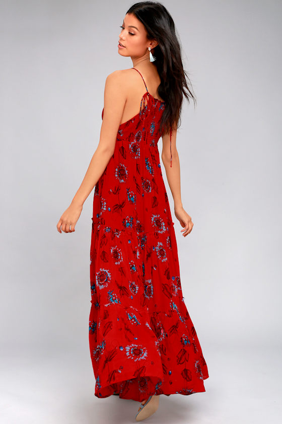 Free People Garden Party Red Floral Print Maxi Dress 2