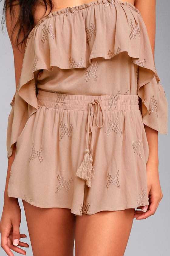 Feel the Tide Mauve Embroidered Shorts 1