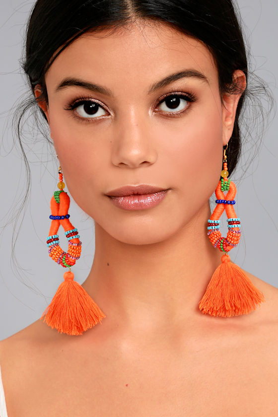 Fun Orange Earrings Tassel Earrings Beaded Earrings Lulus