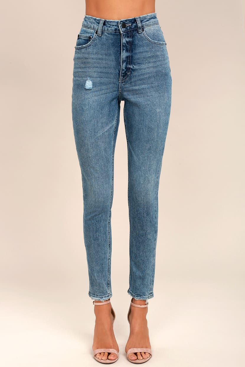 Cheap Monday Donna Jeans - Medium Wash - High-Waisted Jeans - Lulus