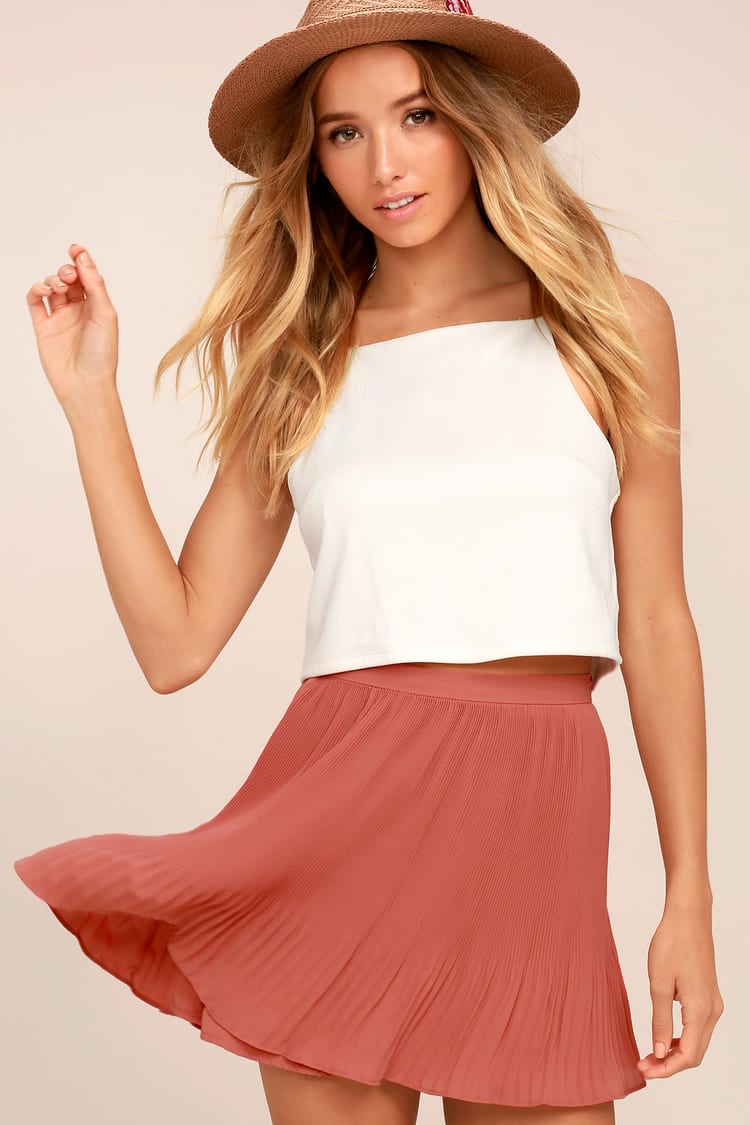 Cute Rusty Rose Skirt - Pleated Skirt - Mini Skirt - Pleated Mini Skirt -  Lulus