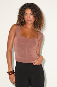 Carsten Brown Ruched Cutout Tank Top 1
