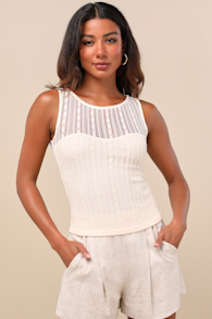 Aleysa Cream Floral Lace Tank Top 2