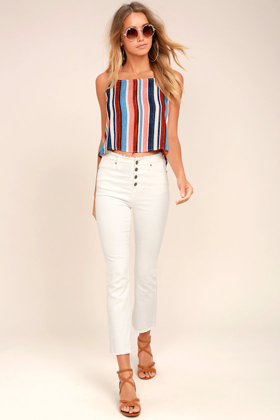 Beyond the Sea Peach Striped Crop Top 1
