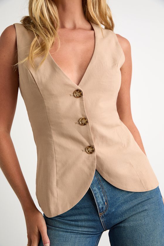 Domencia Beige Button-Front Vest Top 2