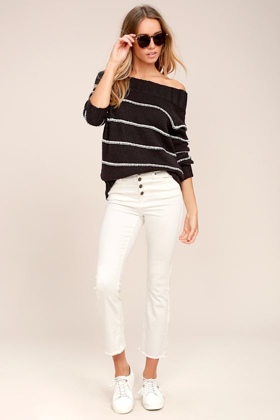 Billabong Snuggle Down Washed Black Striped Sweater 1