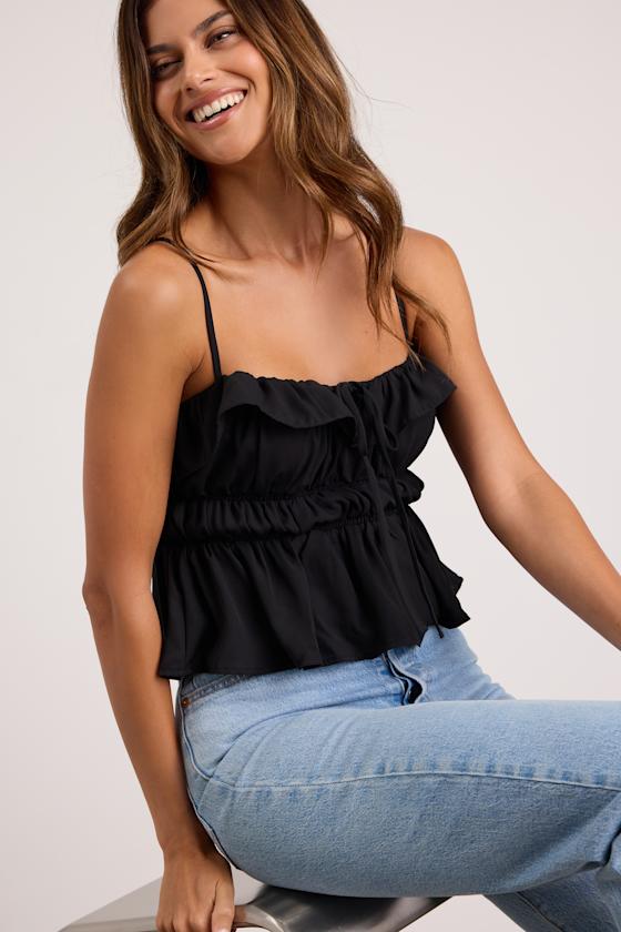 Nicolet Black Tie-Front Peplum Cami Top 2