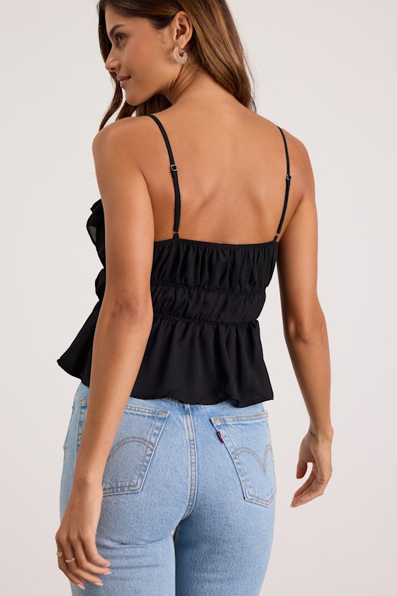 Black Peplum Cami Top - Smocked Cami Top - Tie-Front Cami Top - Lulus