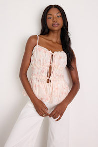 Mariasole Light Pink Floral Lace Tie-Front Cami Top 2