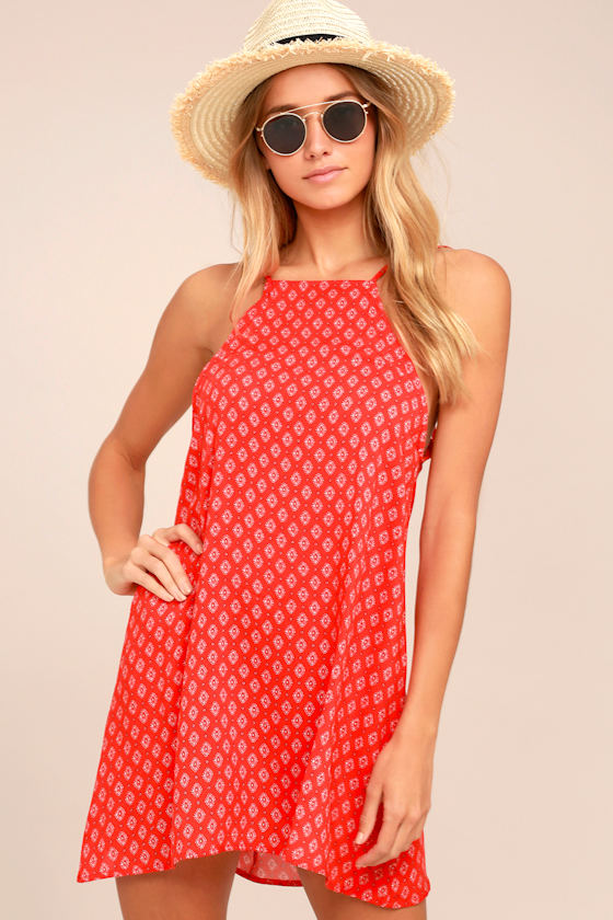 Cute Red Print Dress Shift Dress Red Print Dress Lulus