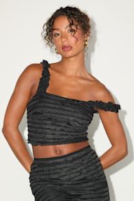 Arcelia Black Ruffled Crop Tank Top 1