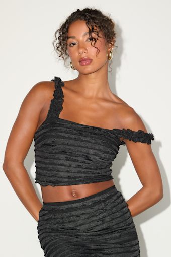 Arcelia Black Ruffled Crop Tank Top 1