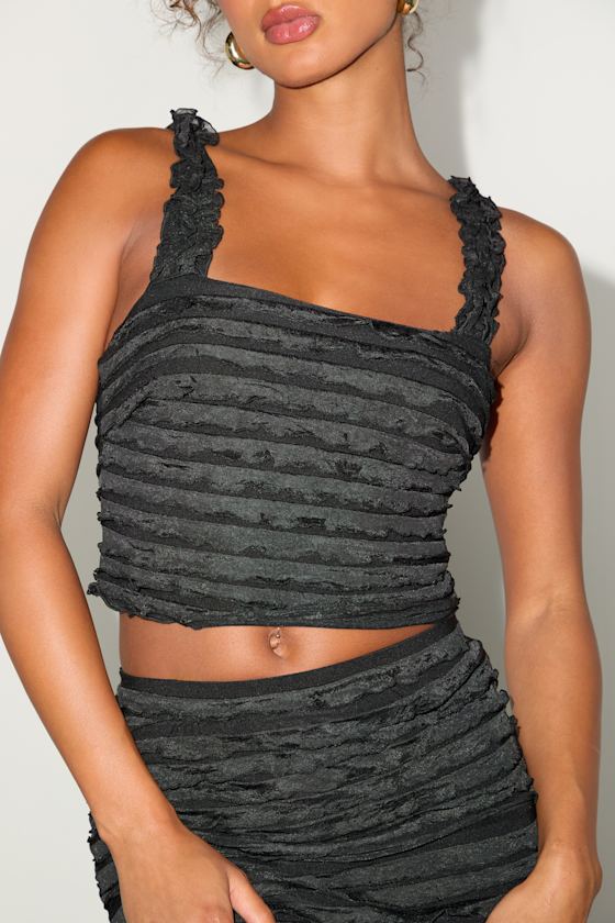 Arcelia Black Ruffled Crop Tank Top 2