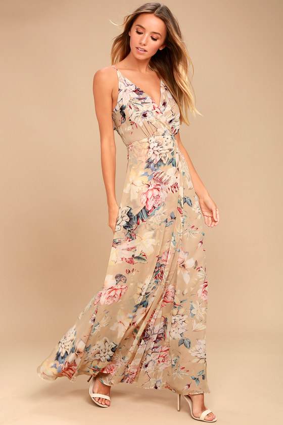 beige floral maxi dress