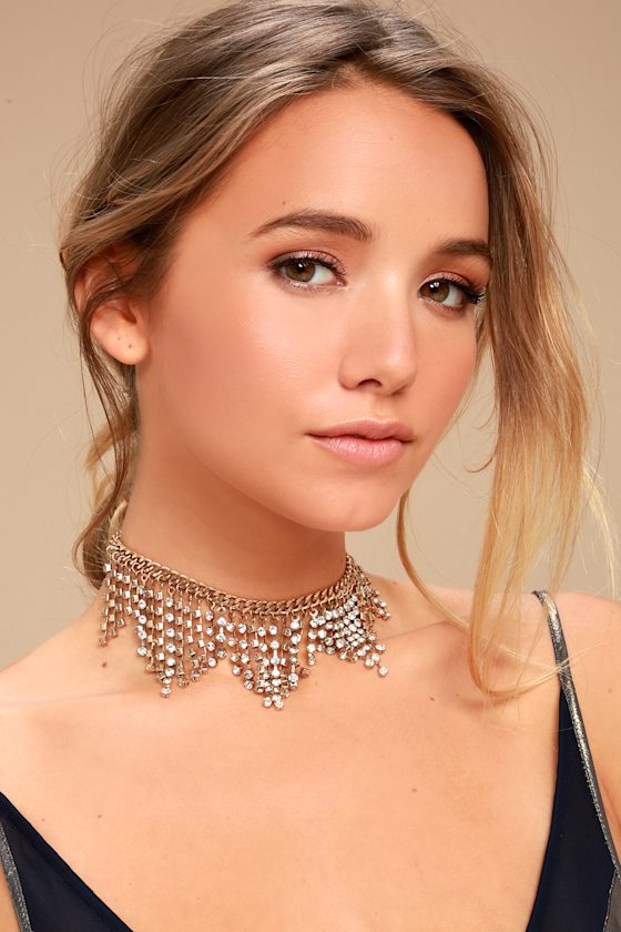 Chic Gold Choker Necklace Rhinestone Choker Necklace Lulus