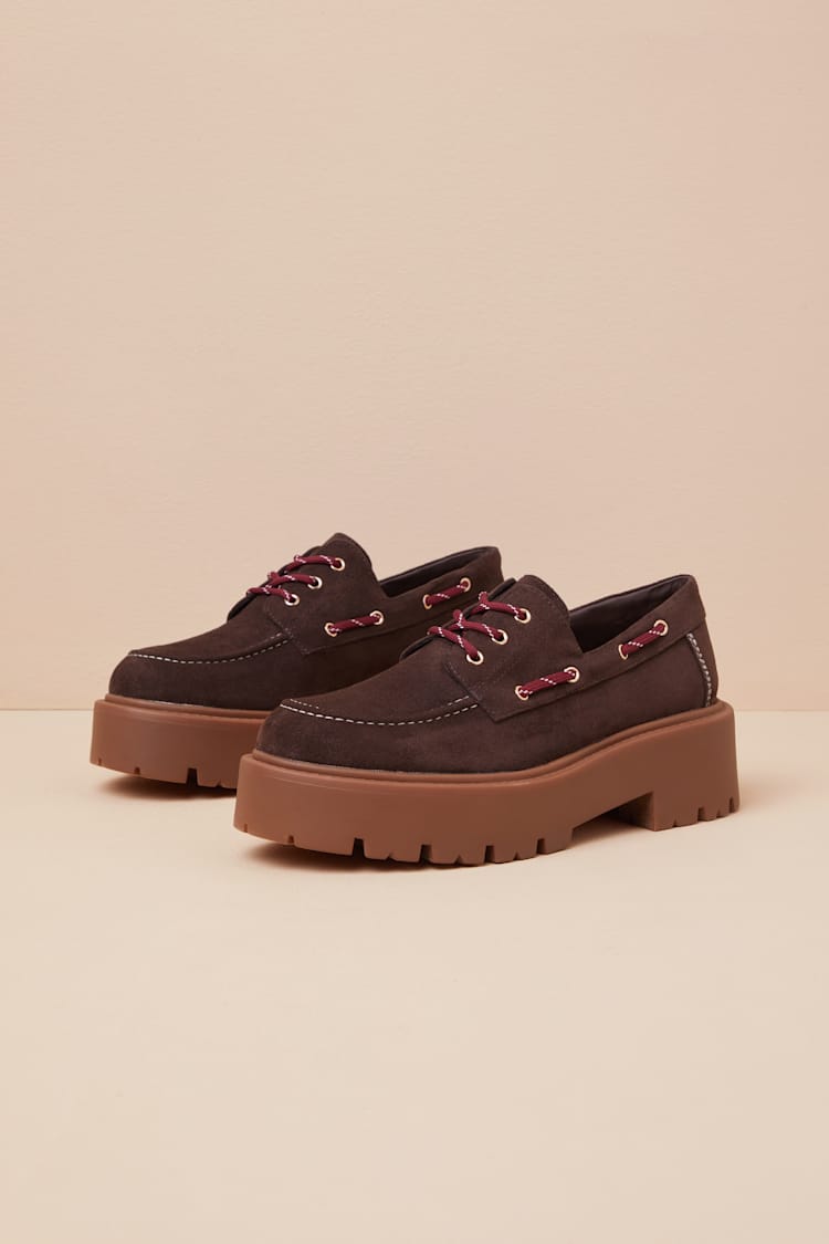 Caden Dark Brown Suede Lace-Up Platform Loafers