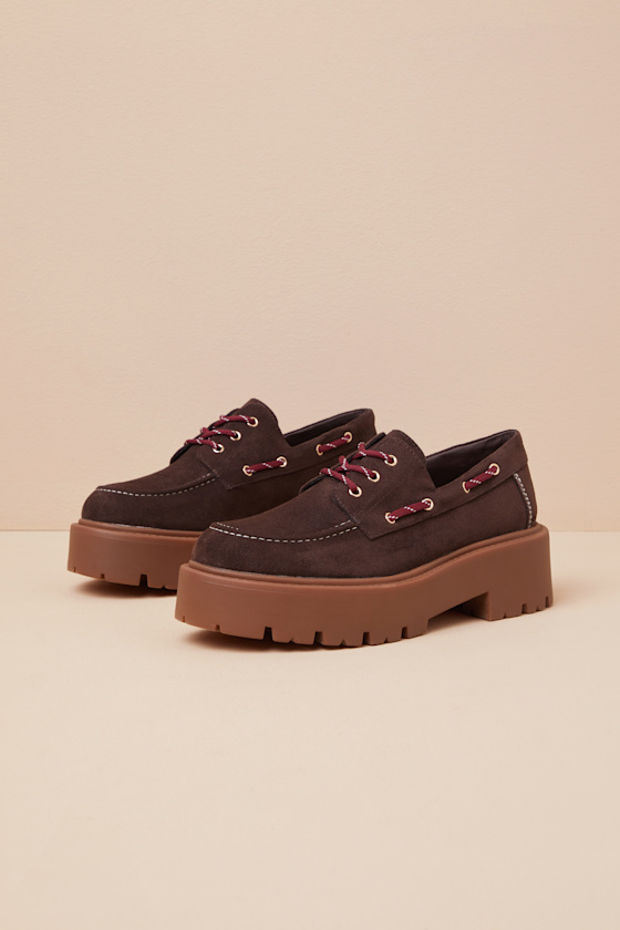 Caden Dark Brown Suede Lace-Up Platform Loafers 1