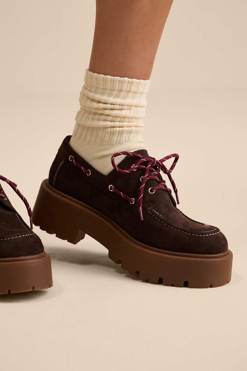 Caden Dark Brown Suede Lace-Up Platform Loafers