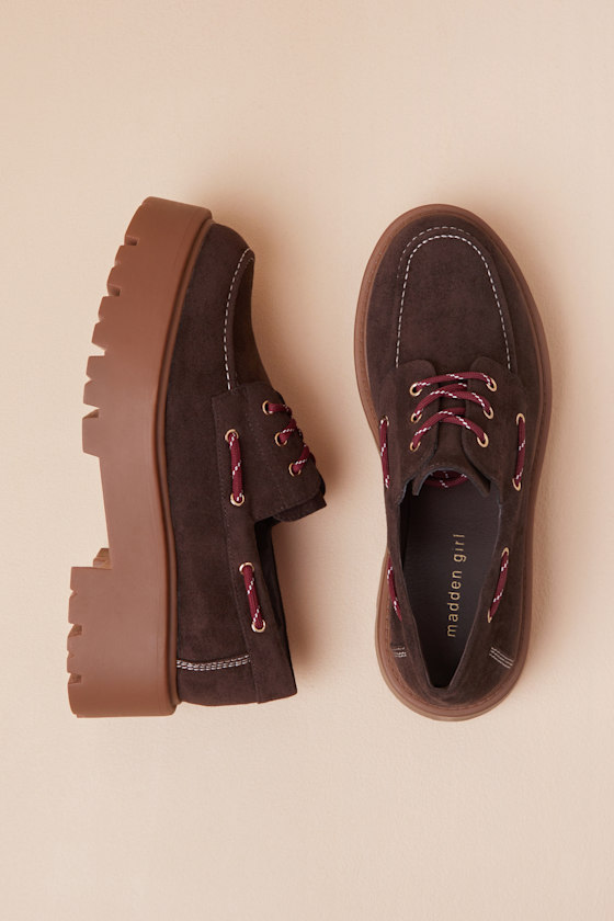 Brown Suede Lace-Up Loafers