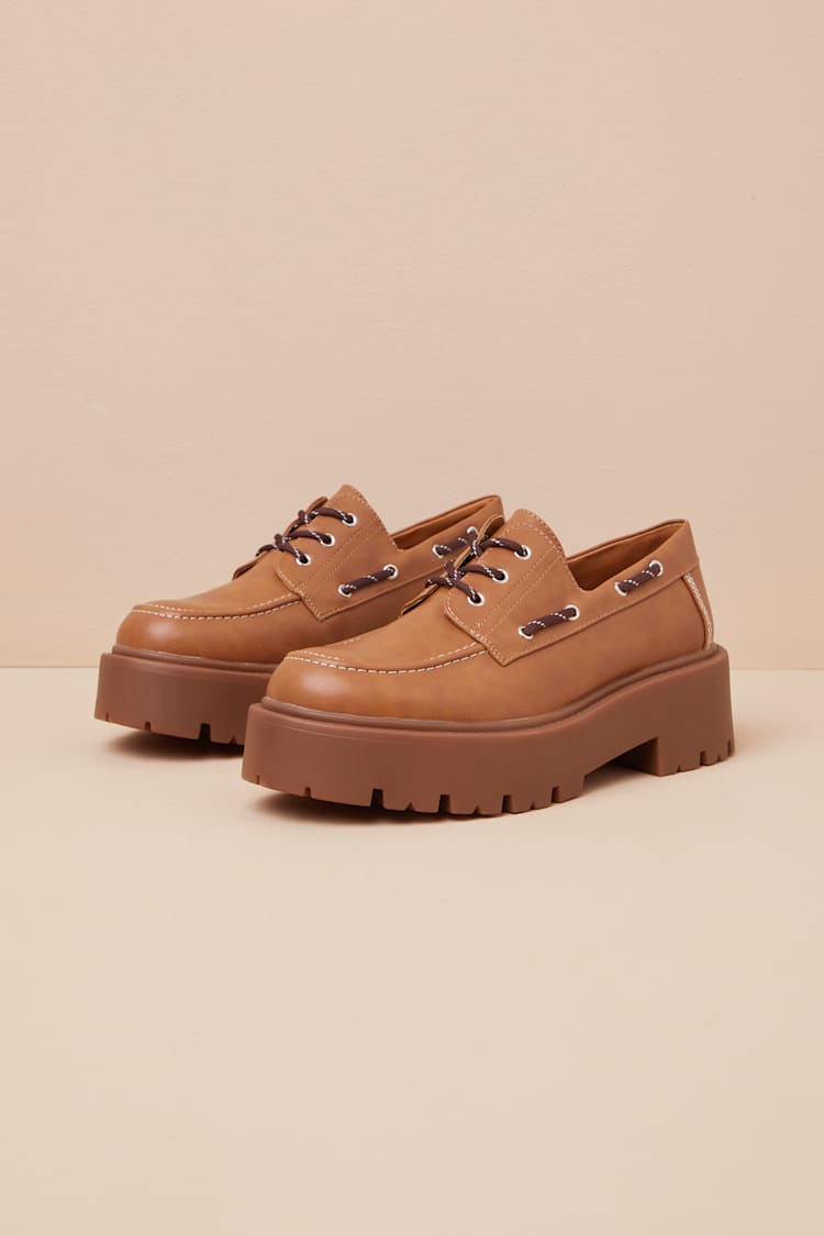 Caden Tan Lace-Up Platform Loafers