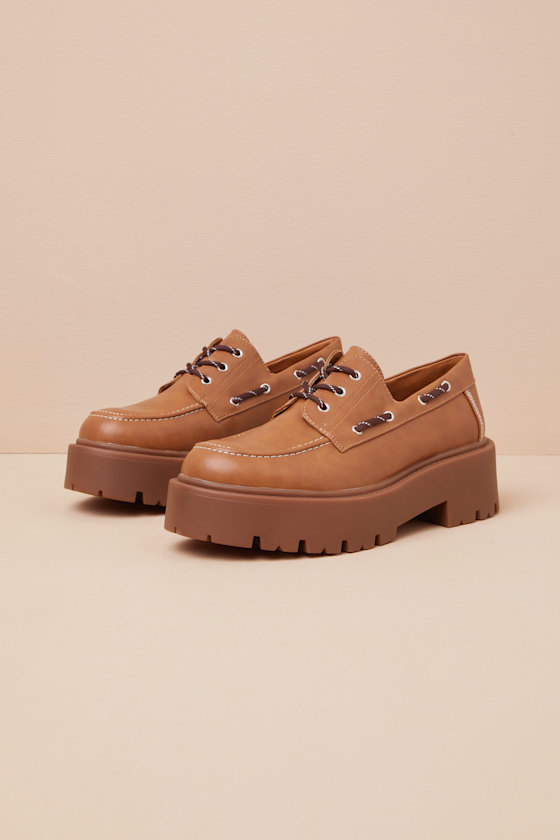 Caden Tan Lace-Up Platform Loafers 1