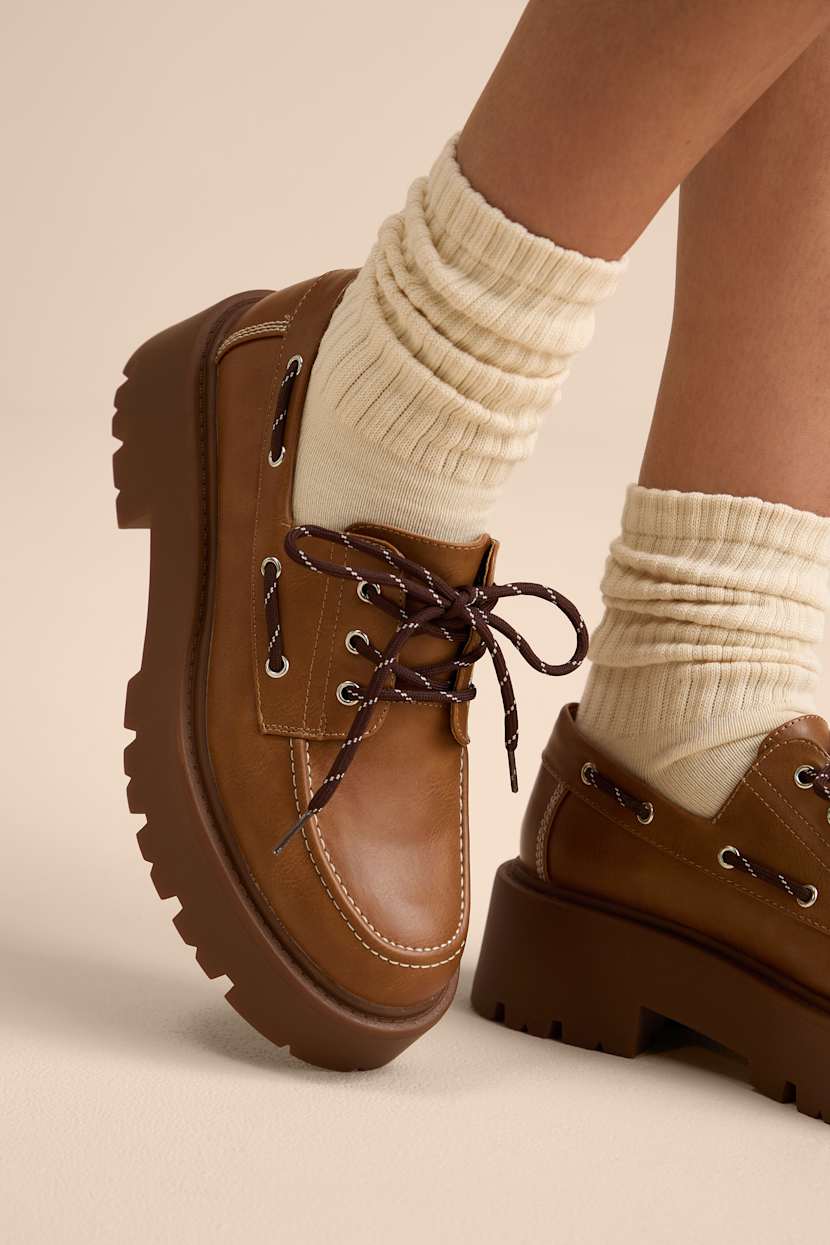Caden Tan Lace-Up Platform Loafers