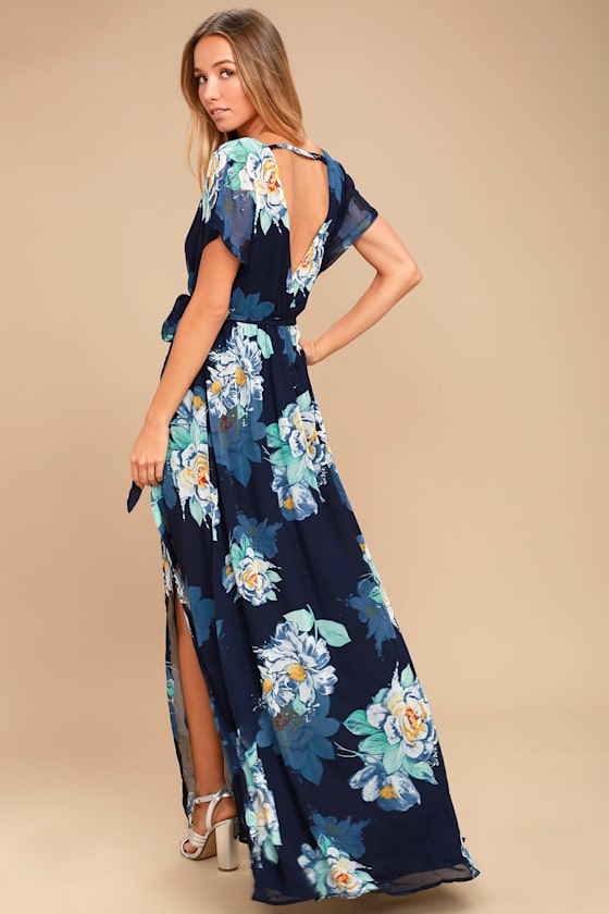 On the Pond Navy Blue Floral Print Maxi Dress 2