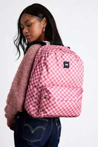 Old Skool Mauvewood Pink Checkered Backpack 1