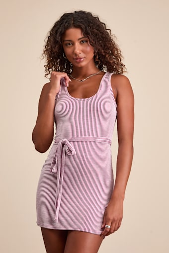 Perfect Favorite Magenta and White Striped Ribbed Mini Dress 1