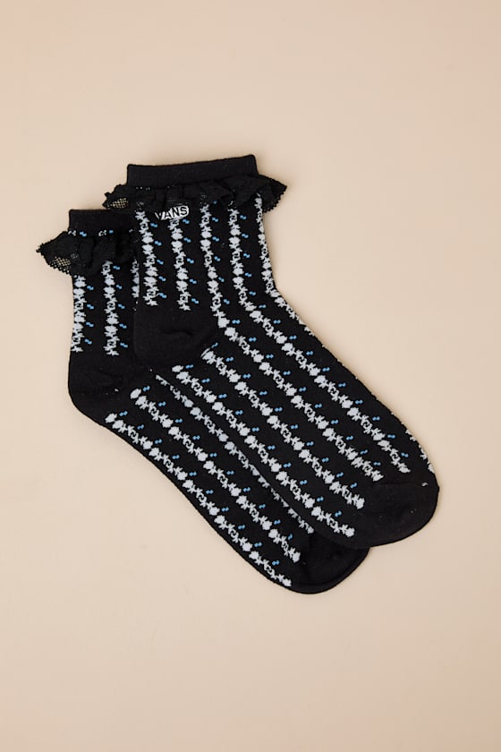 Sereno Black Floral Lace Ruffled Crew Socks 2