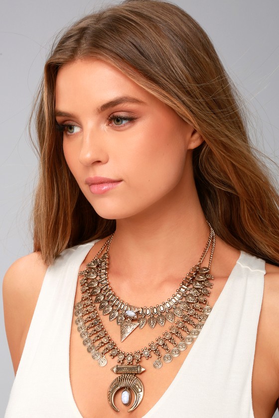 Entranced by You White and Gold Layered Statement Necklace