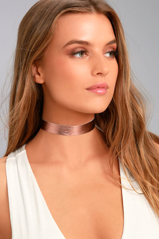 Frasier Sterling Necklace - Rose Gold Choker - Vegan Leather