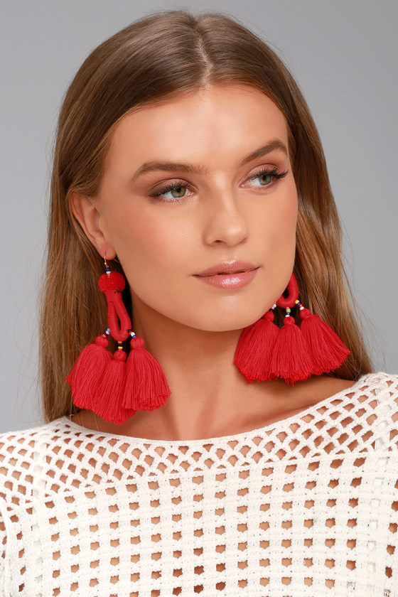 Boho Red Earrings - Tassel Earrings - Beaded Earrings - Lulus