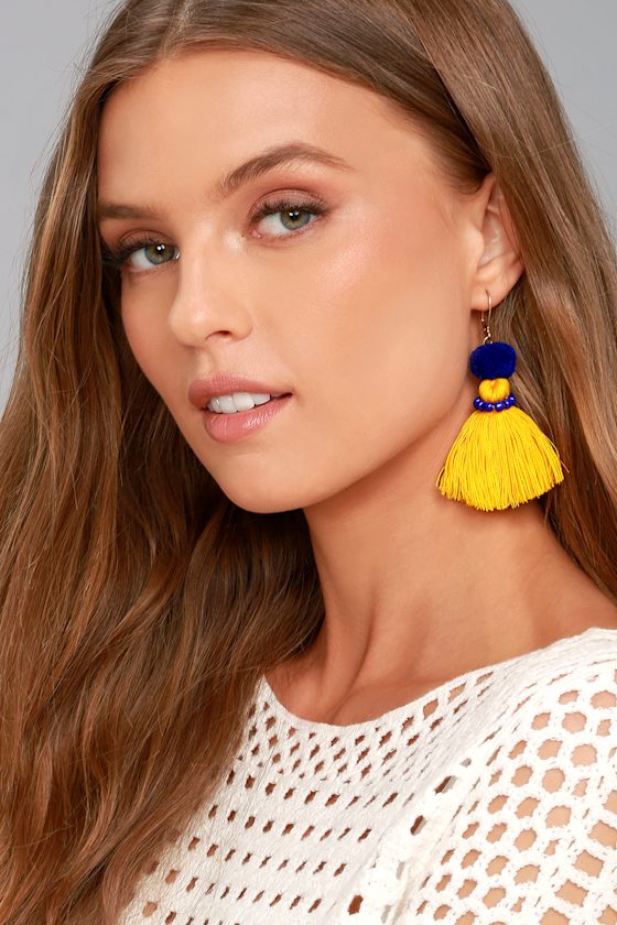 Shashi Emily Blue and Yellow Tassel Earrings 2